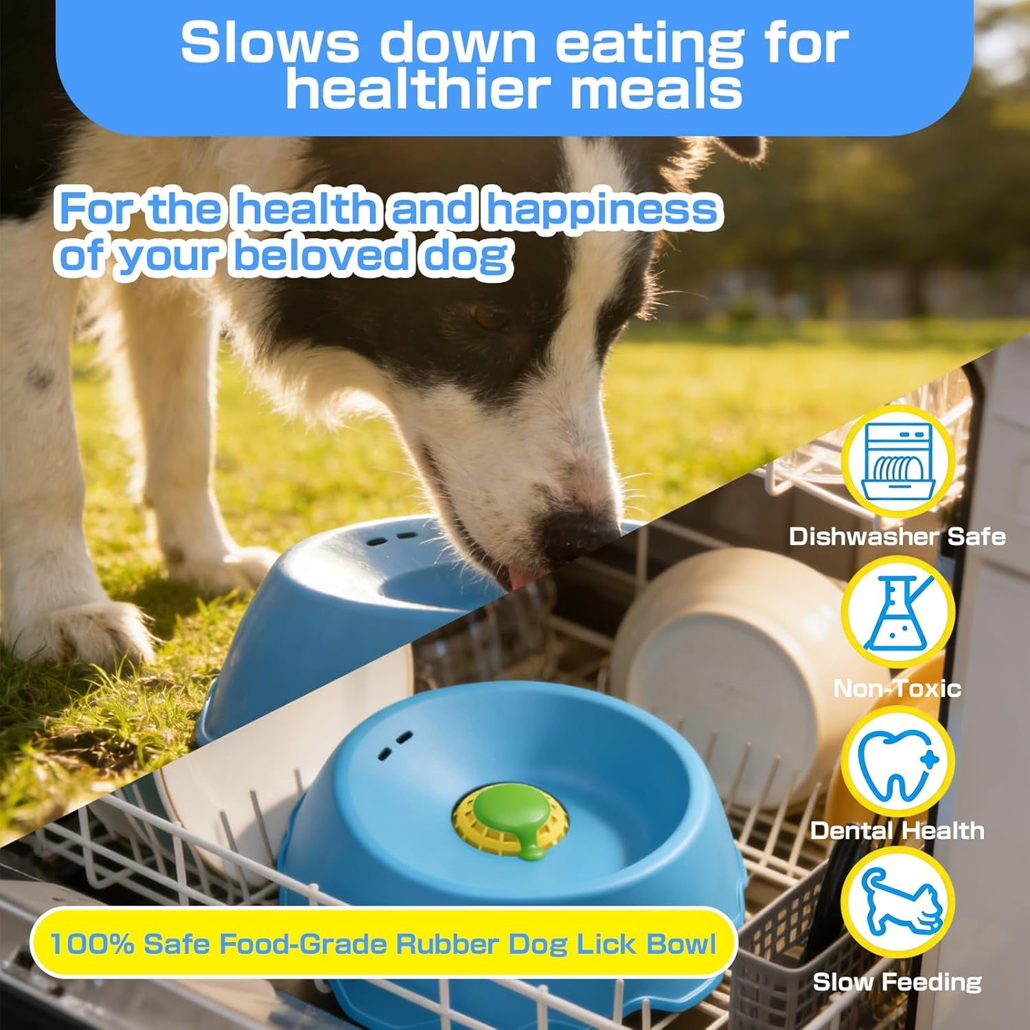 Slow Feeder Dog Bowl, Interactive Lick & Roll Design, Anti-Choking & Anxiety Relief 1.25 Cup, Non-Slip Liquid Food Bowl for Puppies, Senior Dogs, Small Medium Large Dogs (1, Blue)