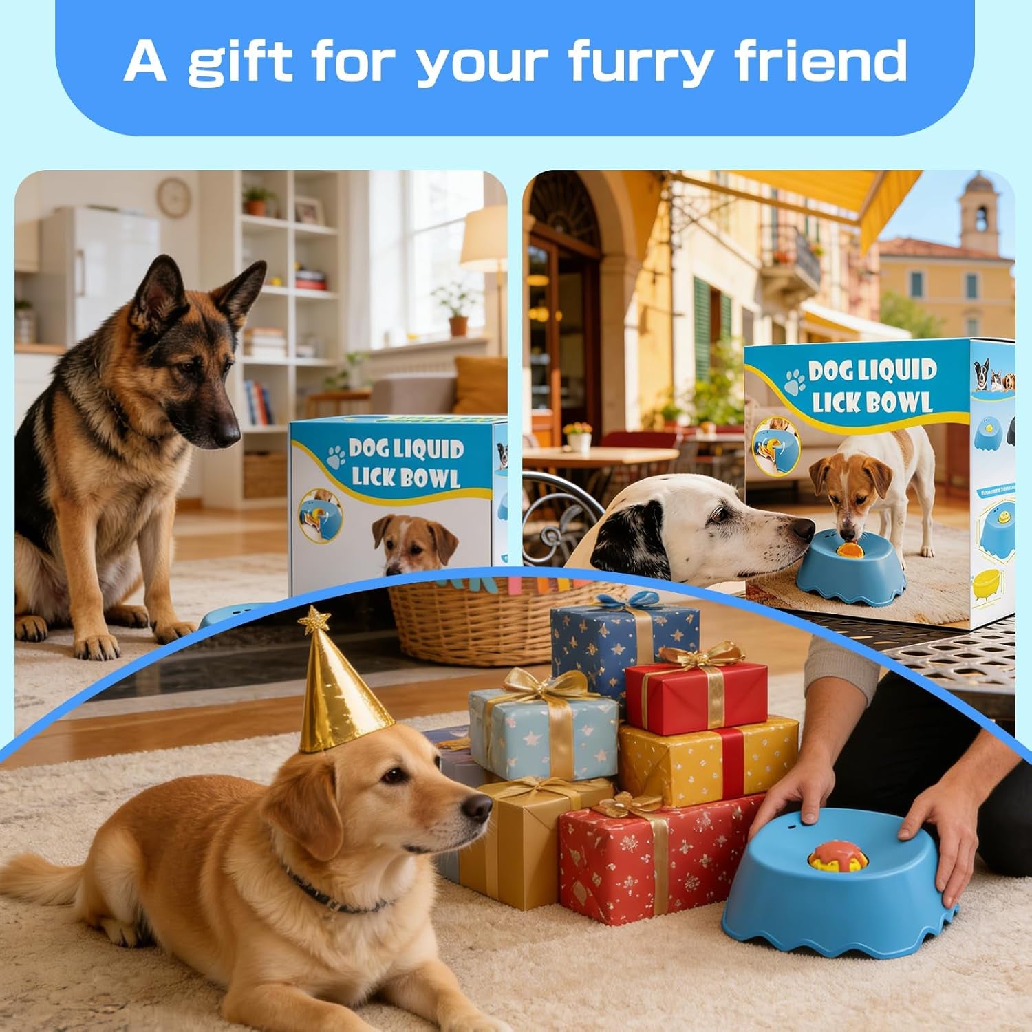 Slow Feeder Dog Bowl, Interactive Lick & Roll Design, Anti-Choking & Anxiety Relief 1.25 Cup, Non-Slip Liquid Food Bowl for Puppies, Senior Dogs, Small Medium Large Dogs (1, Blue)