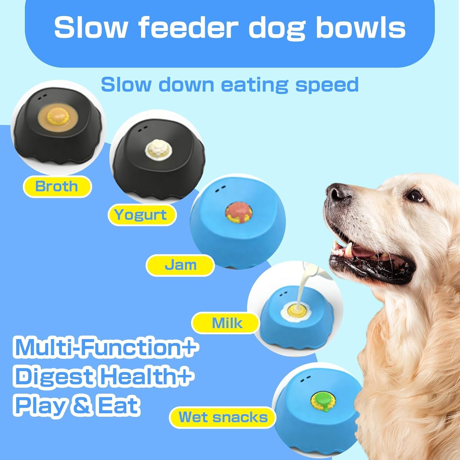Slow Feeder Dog Bowl, Interactive Lick & Roll Design, Anti-Choking & Anxiety Relief 1.25 Cup, Non-Slip Liquid Food Bowl for Puppies, Senior Dogs, Small Medium Large Dogs (1, Blue)