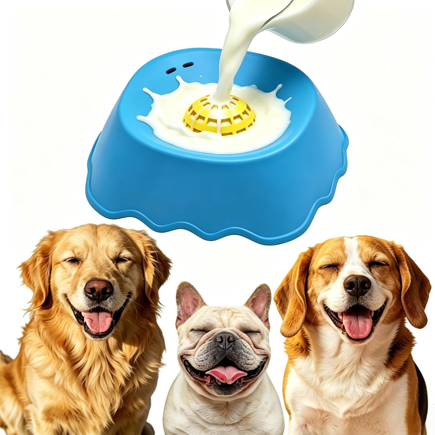 Slow Feeder Dog Bowl, Interactive Lick & Roll Design, Anti-Choking & Anxiety Relief 1.25 Cup, Non-Slip Liquid Food Bowl for Puppies, Senior Dogs, Small Medium Large Dogs (1, Blue)