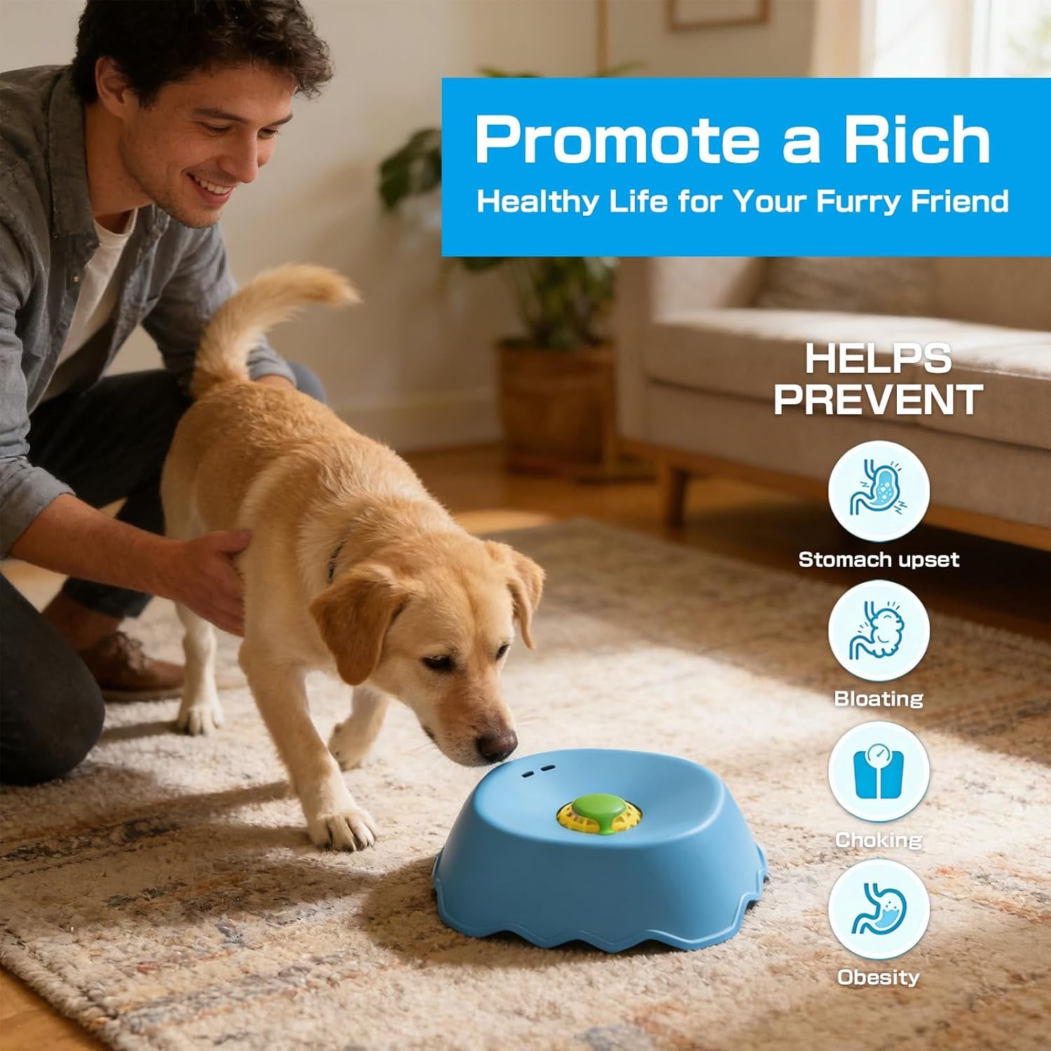 Slow Feeder Dog Bowl, Interactive Lick & Roll Design, Anti-Choking & Anxiety Relief 1.25 Cup, Non-Slip Liquid Food Bowl for Puppies, Senior Dogs, Small Medium Large Dogs (1, Blue)