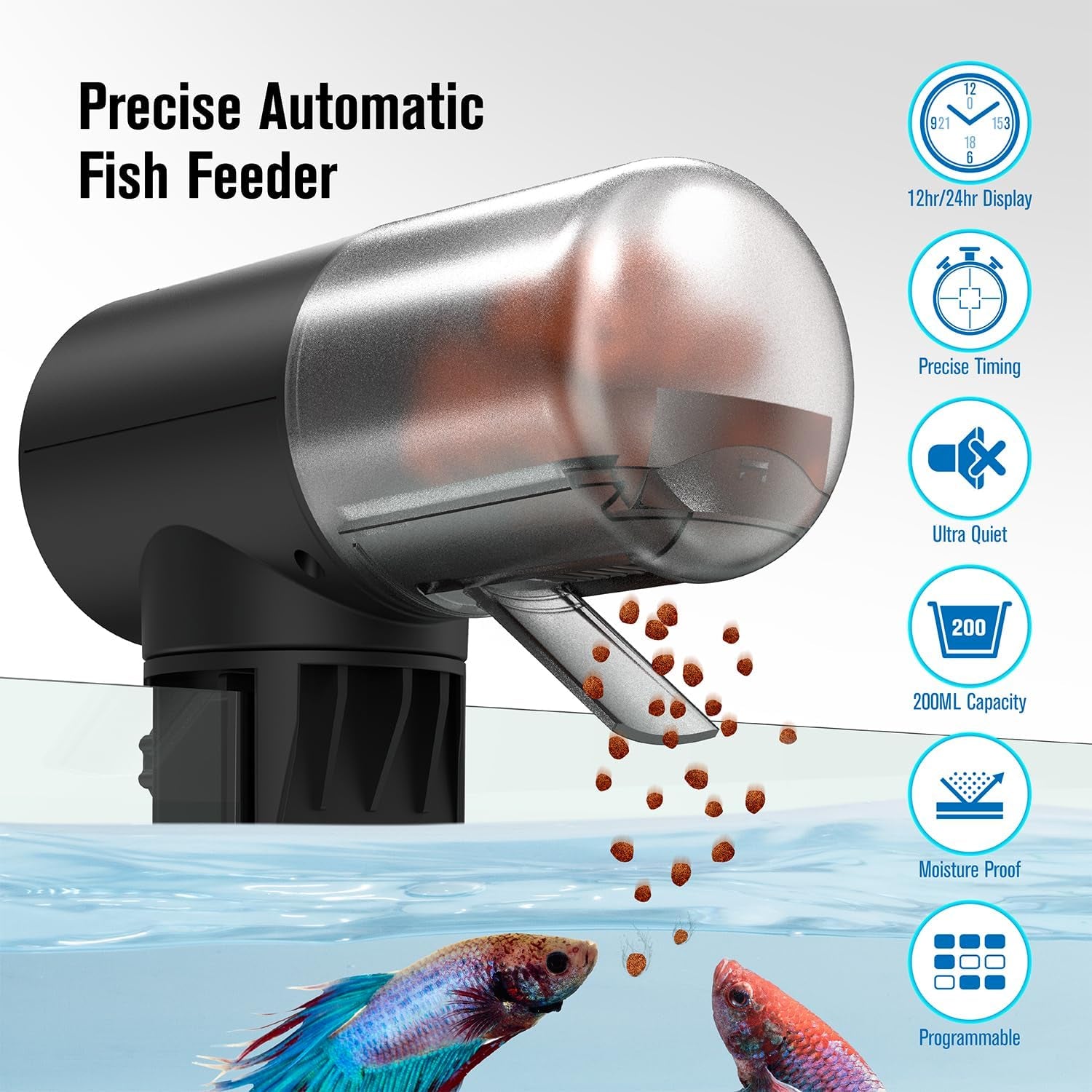 Automatic Fish Feeder for Aquarium, Vacation, 7, 14 Day Auto Dispenser with Timer, 200Ml Large Capacity, Battery Powered, Ideal for Turtle/Fish Tank Aquarium Accessories, Batteries Included